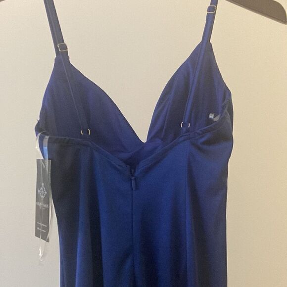 Obsession Fashion Apparel NWT Royal Blue Satin Floor Length Dress Split Front. - Picture 5 of 7